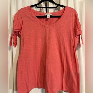 White House Black Market Coral Short Sleeve Top with Sleeve Ties